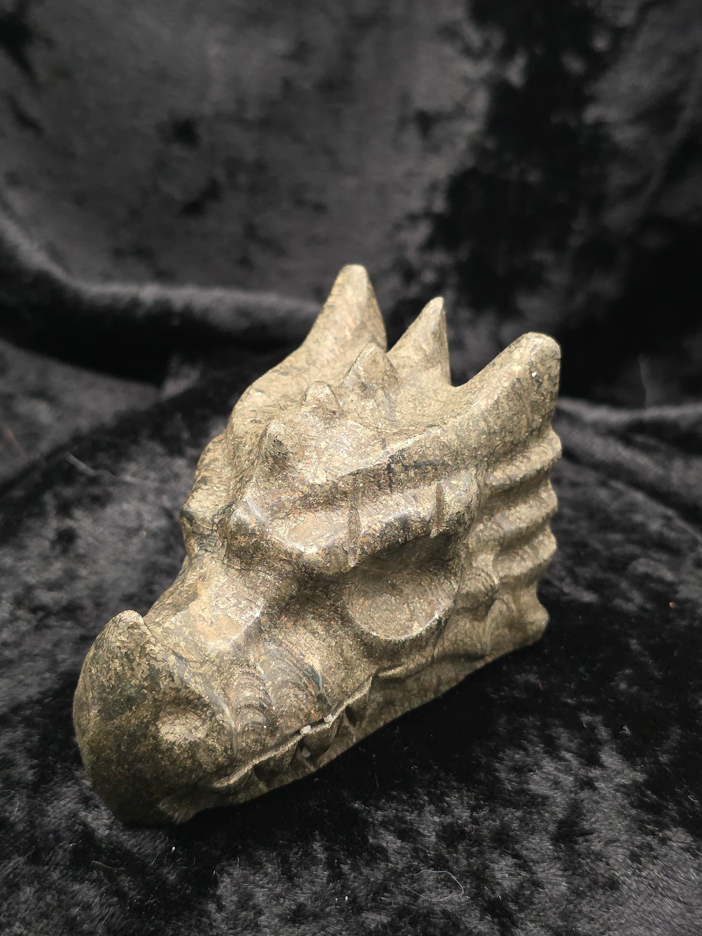 ๐ Pyrite Dragon Head Carving โ Fierce Prosperity (2.7" ร 1.5" ร 1.8")