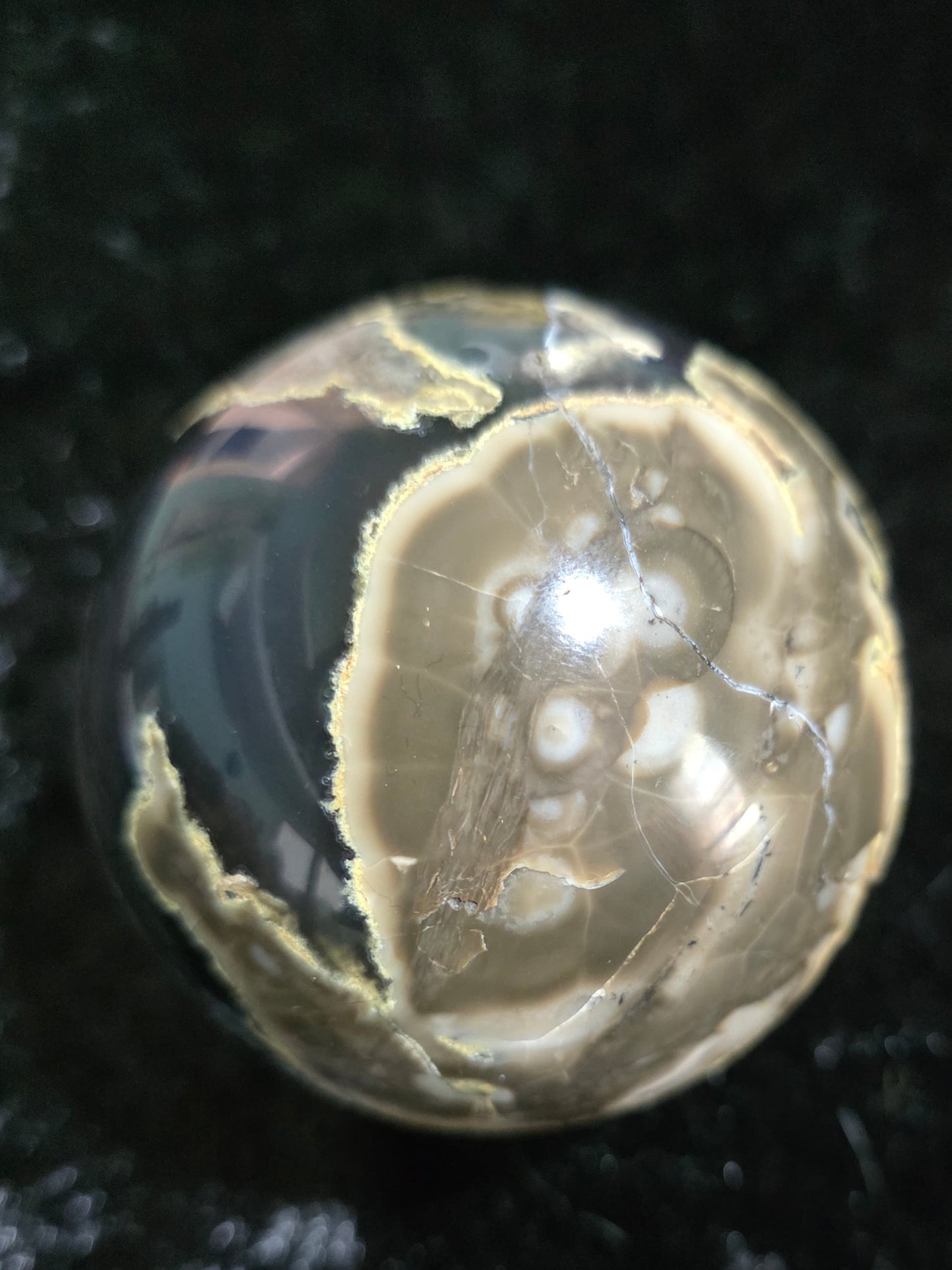 ๐ฎ Volcano Agate Sphere with Druzy Pocket & UV Glow | 2.9"