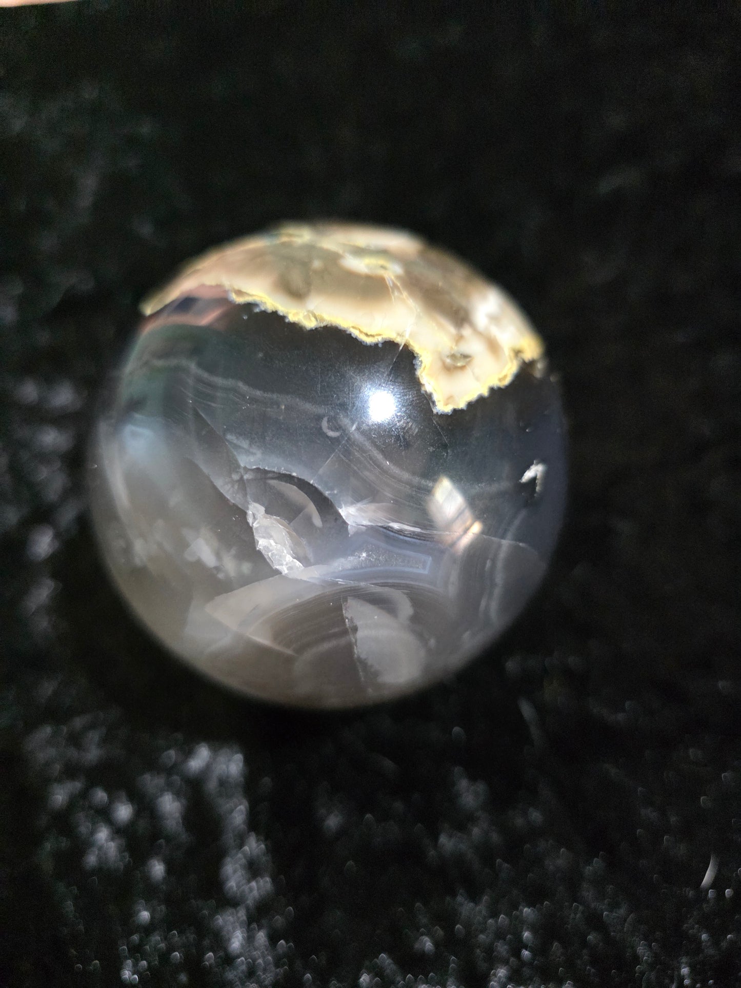 ๐ฎ Volcano Agate Sphere with Druzy Pocket & UV Glow | 2.9"