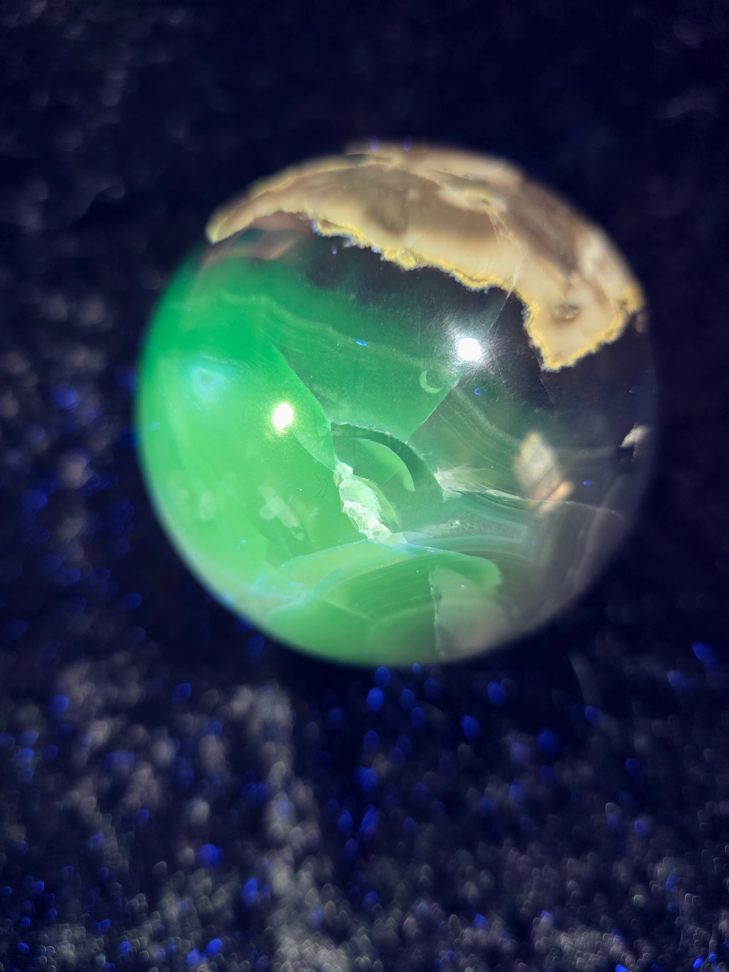 ๐ฎ Volcano Agate Sphere with Druzy Pocket & UV Glow | 2.9"
