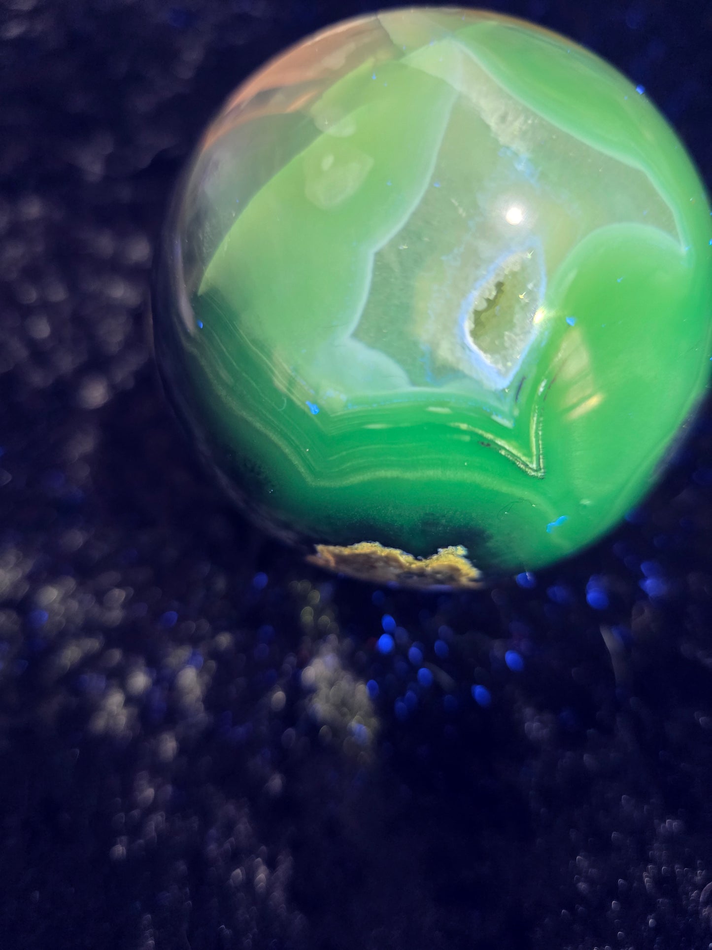 ๐ฎ Volcano Agate Sphere with Druzy Pocket & UV Glow | 2.9"
