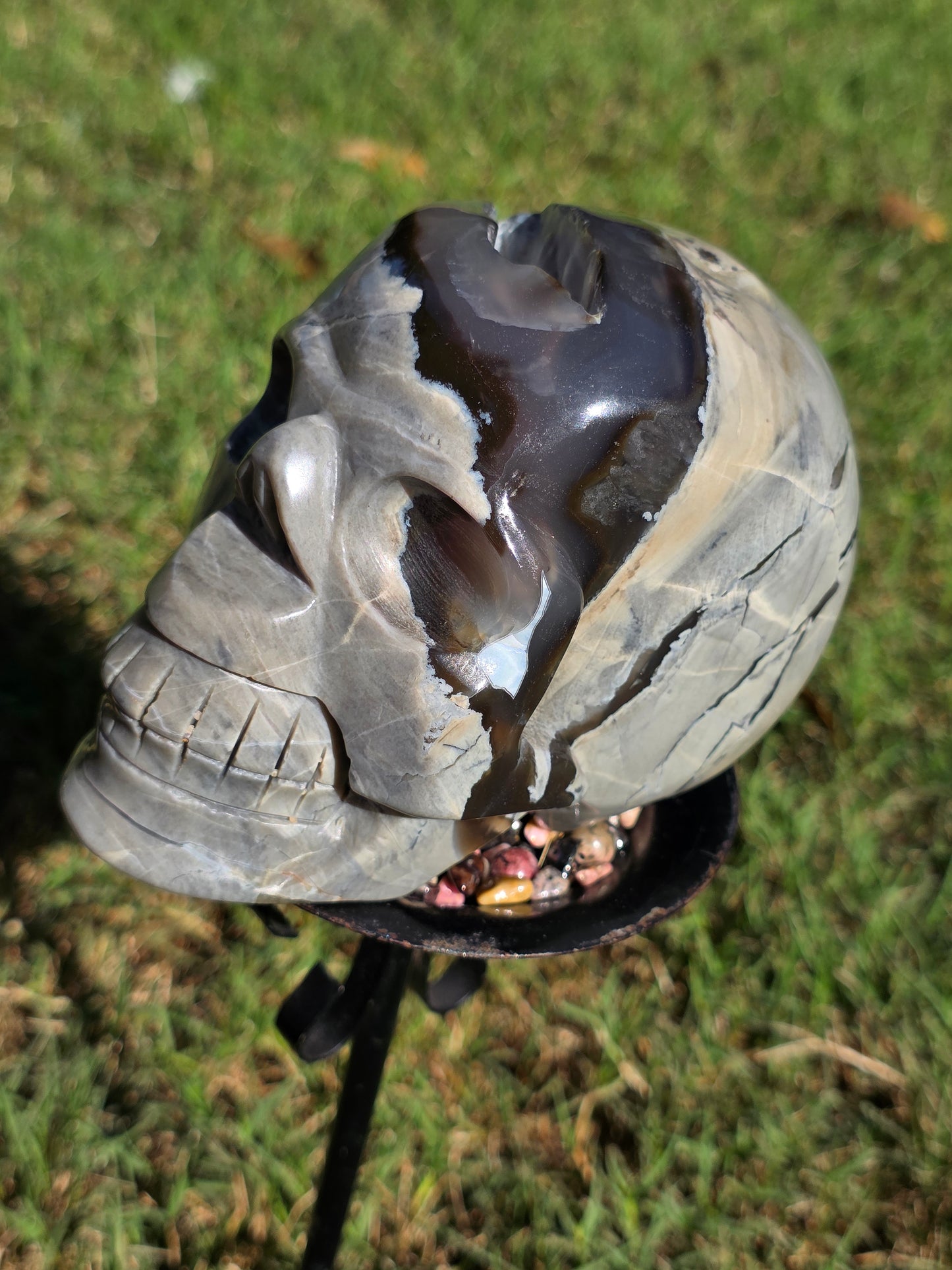 ๐ Volcano Agate Skull โ Fire Within (approx. 4 in, UV Reactive)
