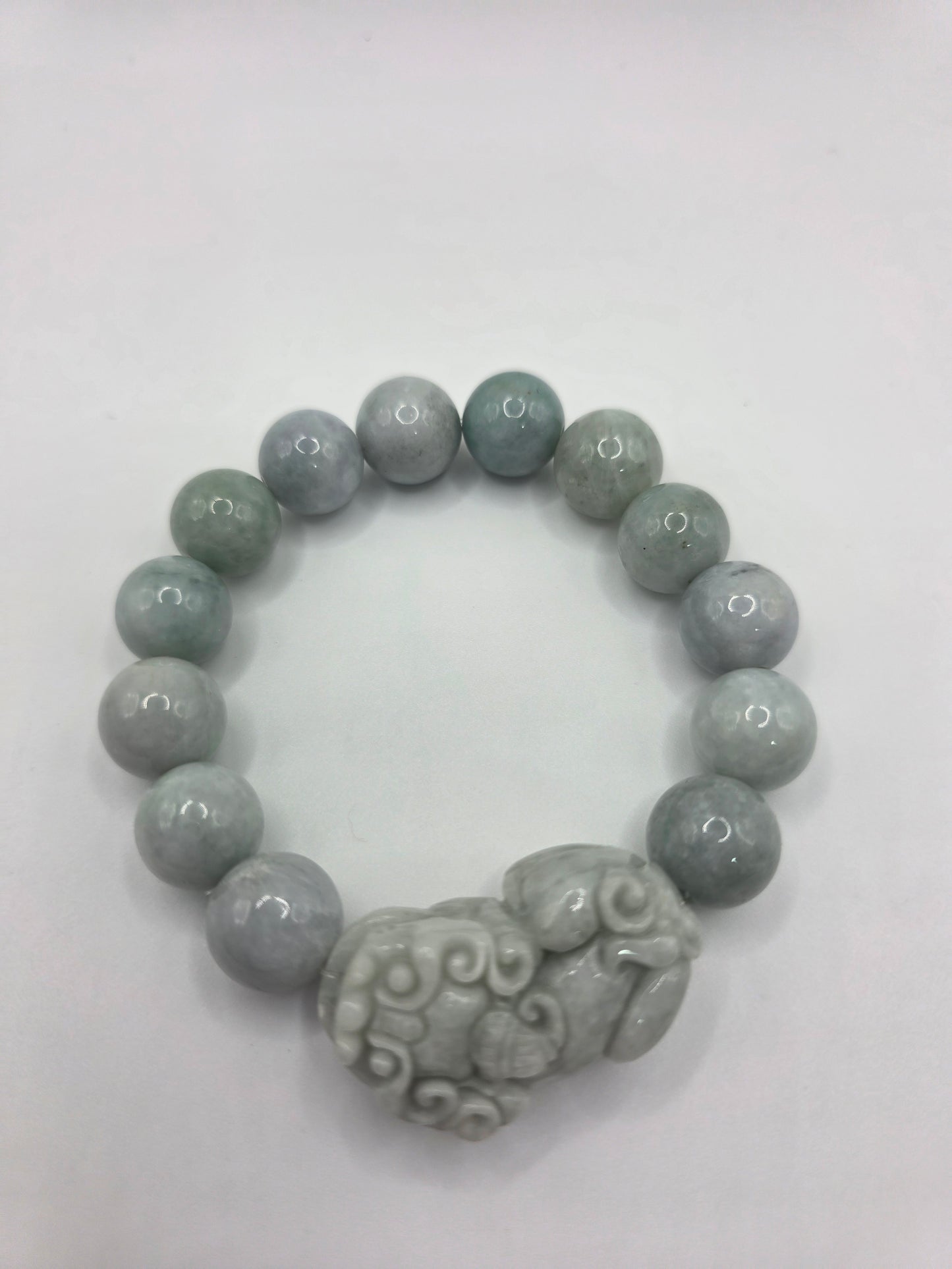 ๐ Jadeite Pixiu Bracelet โ Guardian of Fortune (13mm Beads, Feng Shui Talisman)