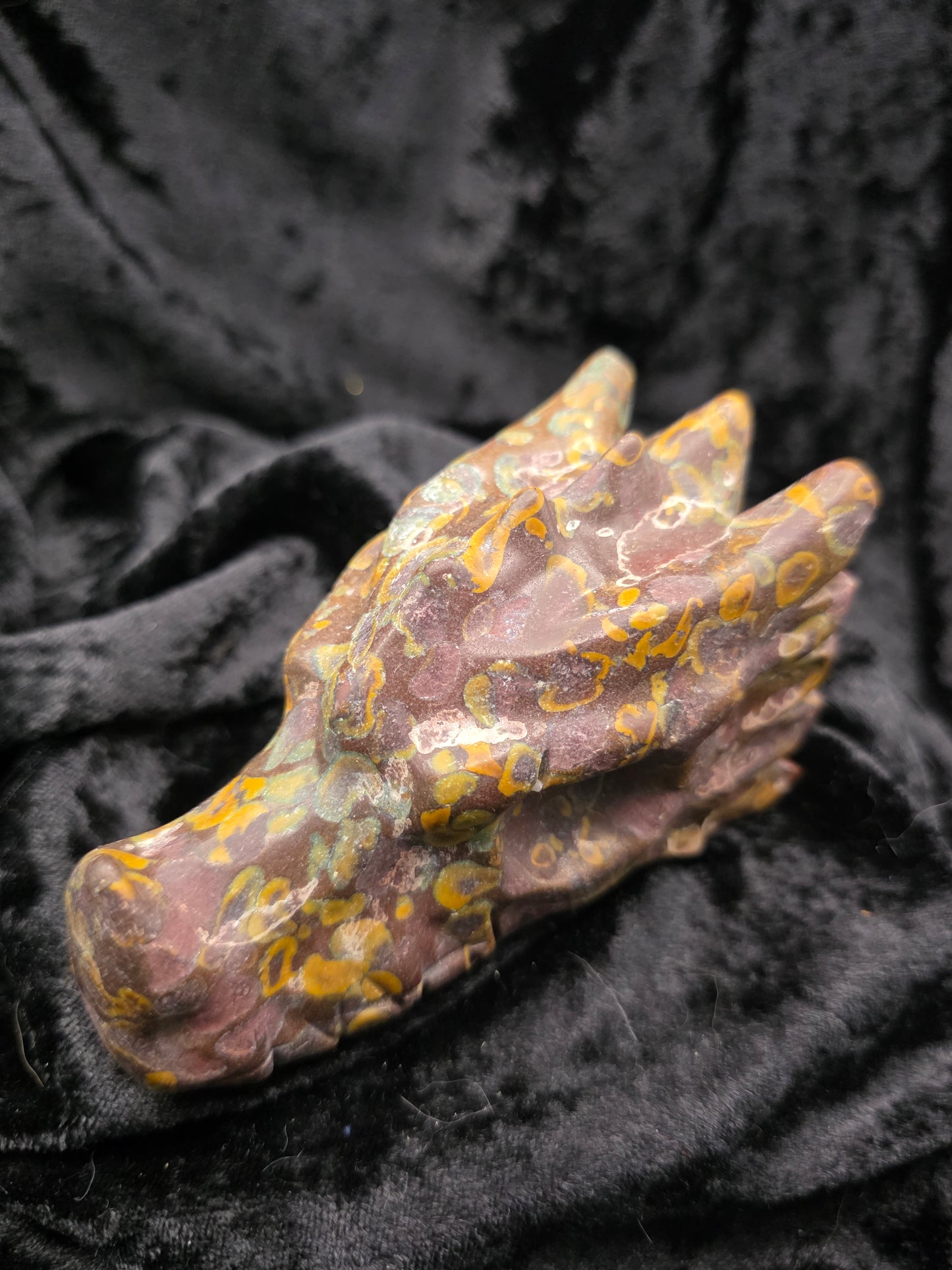 🪶 Fruit Jasper Dragon Head Carving — Grounded Strength (4" x 2" x 2.3")