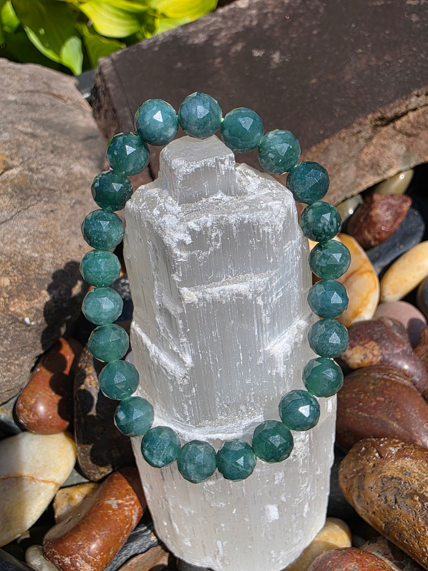 ๐ Blue Water Jade Bracelet โ Faceted Depth, Ocean Heart