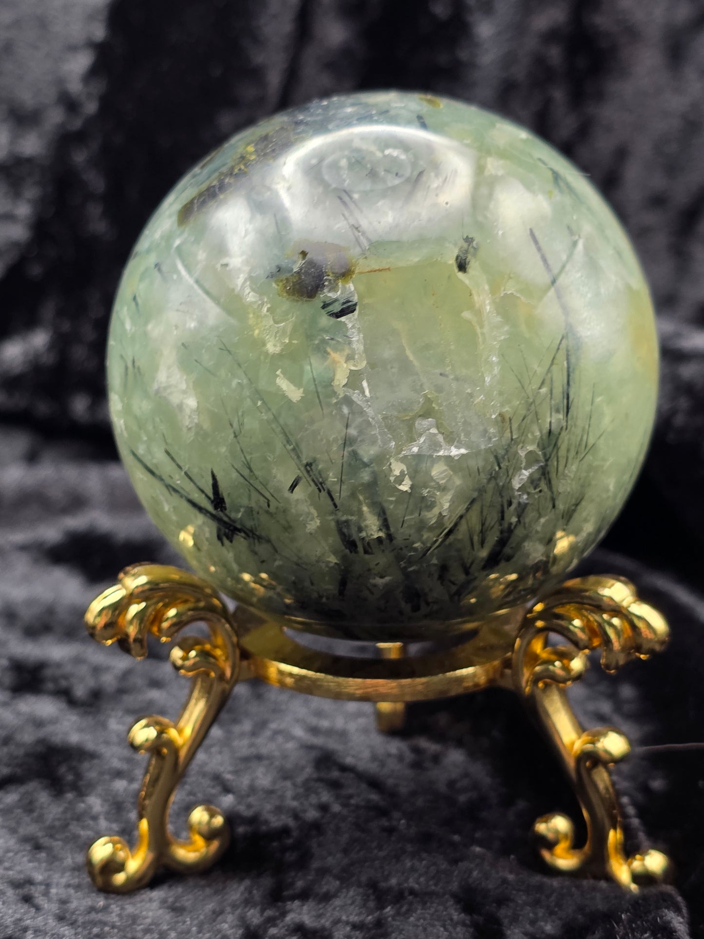 ๐ฟ Prehnite Sphere โ Flawed Beauty with Standing Strength (2.61 in, 443 g)