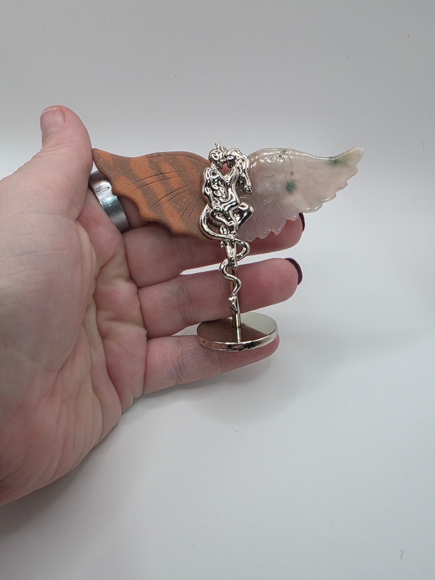 ๐ชฝ Pink Aventurine & Moss Agate Mini Forbidden Love Wings (2.5 in)