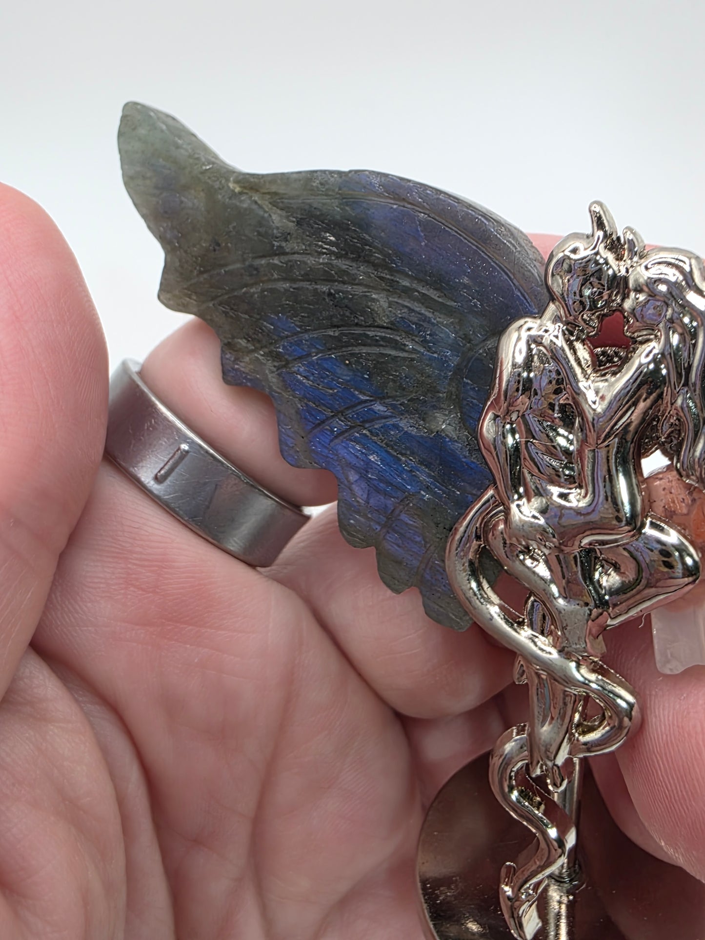 ๐ชฝ Pink Agate & Labradorite Mini Forbidden Love Wings (2.5 in)