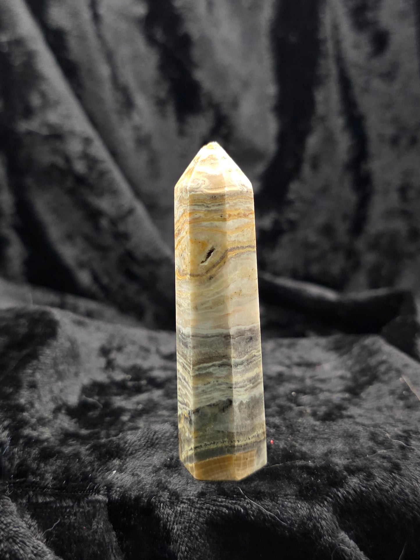 ๐ Bumblebee Jasper Tower โ Flawed Beauty with Fierce Glow (chipped tip)