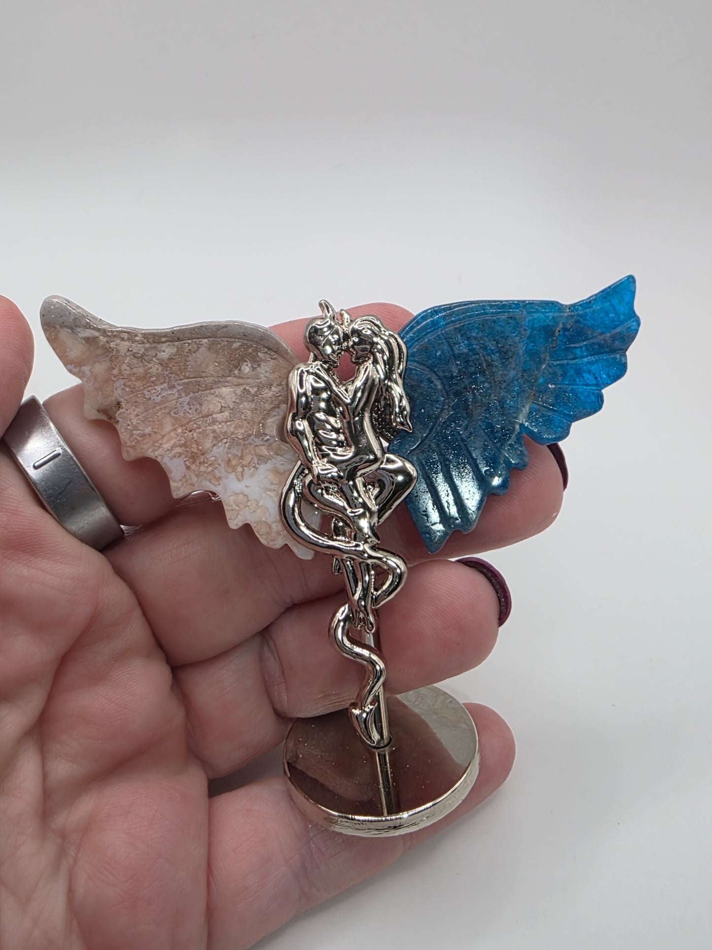 ๐ชฝ Blue Apatite & Pink Amethyst Mini Forbidden Love Wings (2.5 in)