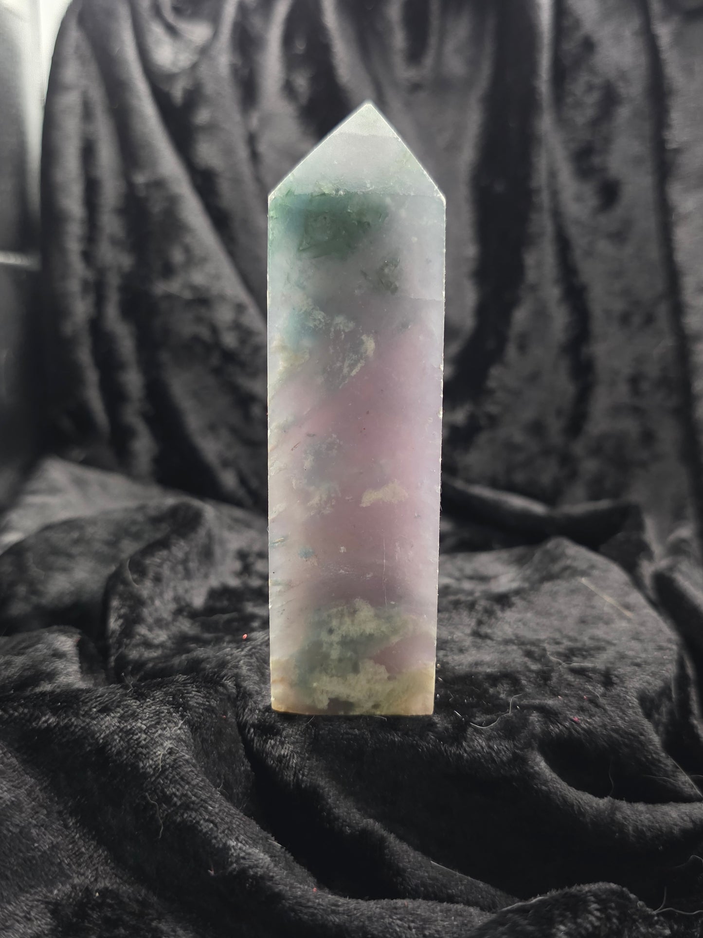 ๐ Blue Moss Agate Tower โ Flow & Ground (4.5 in)