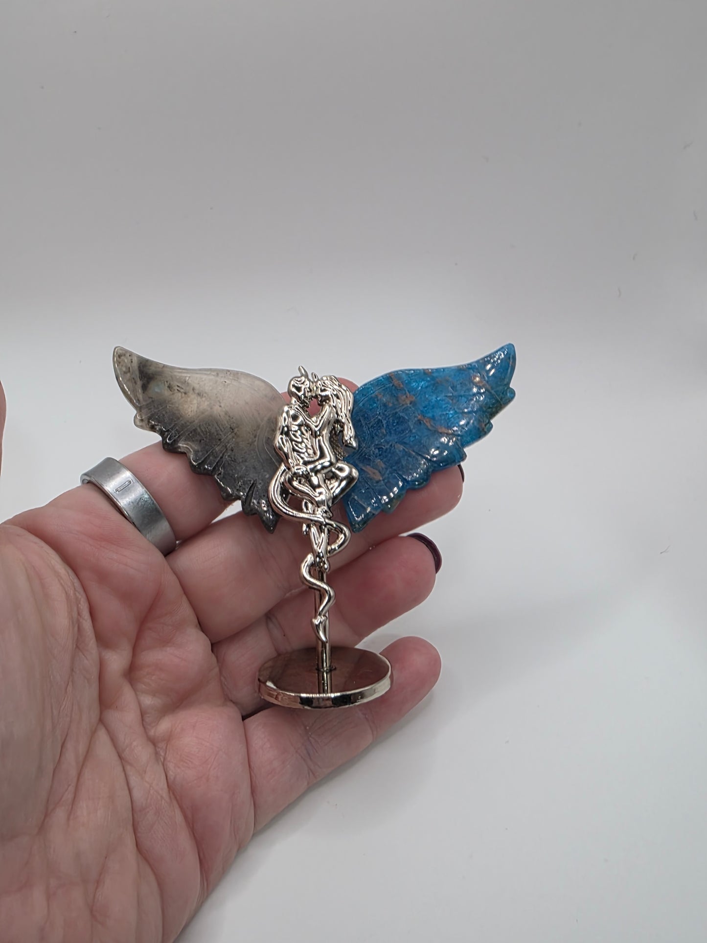 ๐ชฝ Smoky Quartz & Blue Apatite Mini Forbidden Love Wings (2.5 in)