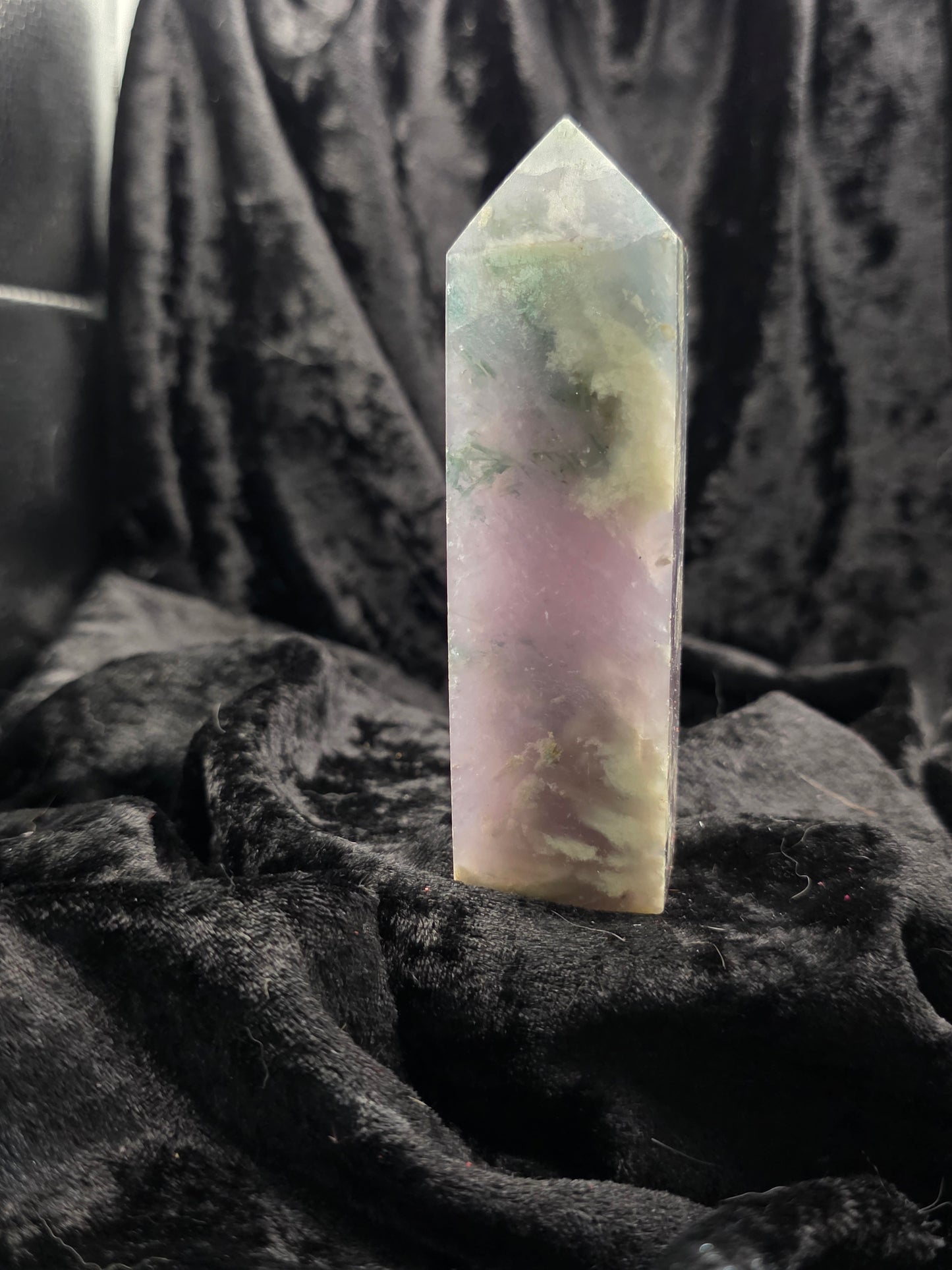 ๐ Blue Moss Agate Tower โ Flow & Ground (4.5 in)