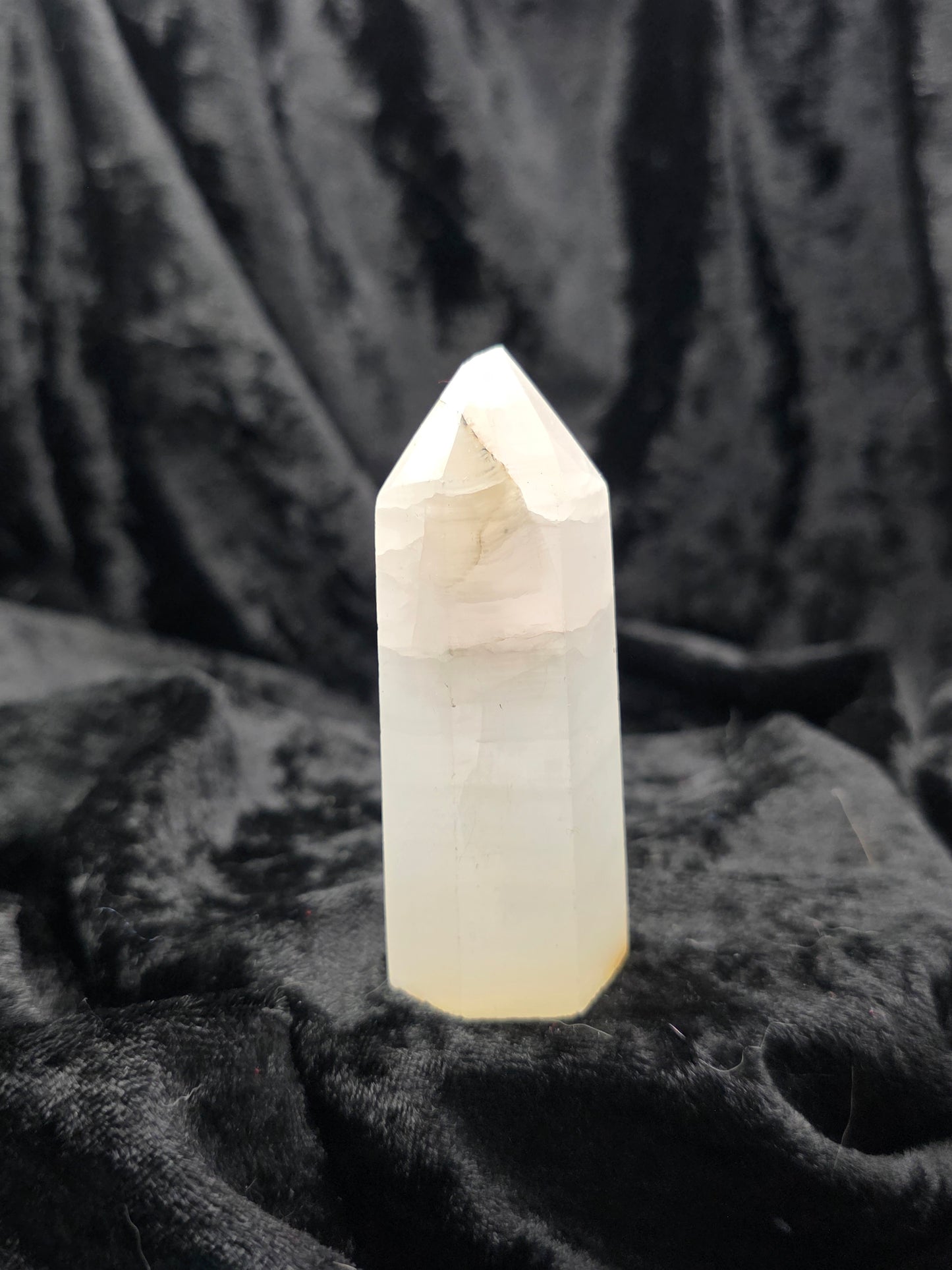 ๐ธโก Pink Calcite Tower โ Neon Heart Glow (3 in, Flawed Beauty)