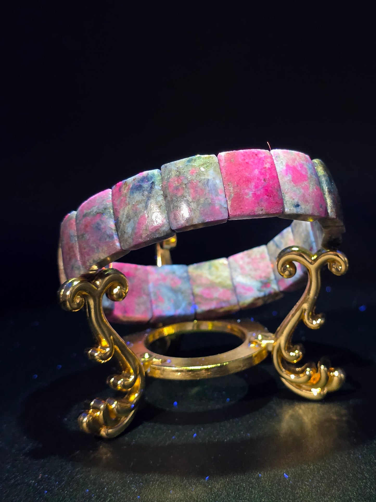 โค๏ธ๐ Ruby in Kyanite Rectangle Bangle โ Fire & Ice Fusion (15mm Beads, UV Reactive)