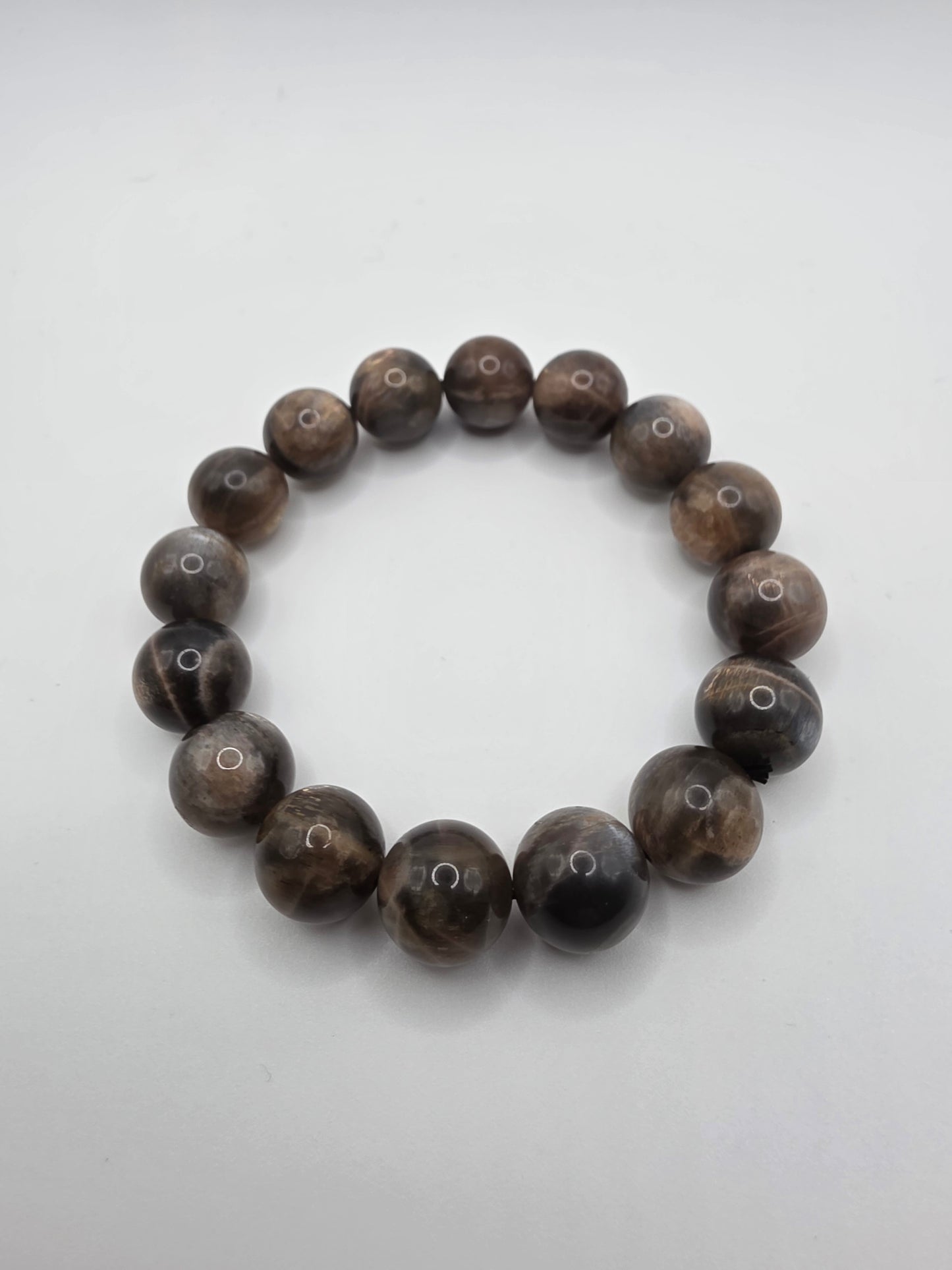 ๐ Black Moonstone Bracelet โ Shadow & Light (13mm Beads, UV Reactive Flash)