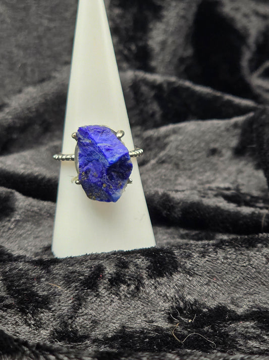 🔷 Lapis Lazuli Raw Ring – Ancient Vision (Adjustable, Copper)