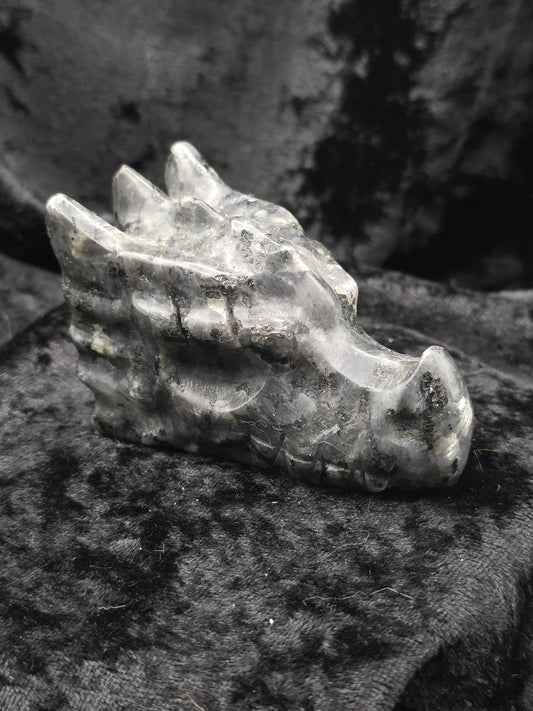 🌌 Larvikite Dragon Head Carving — Mystic Vision (3" x 2" x 1.7")