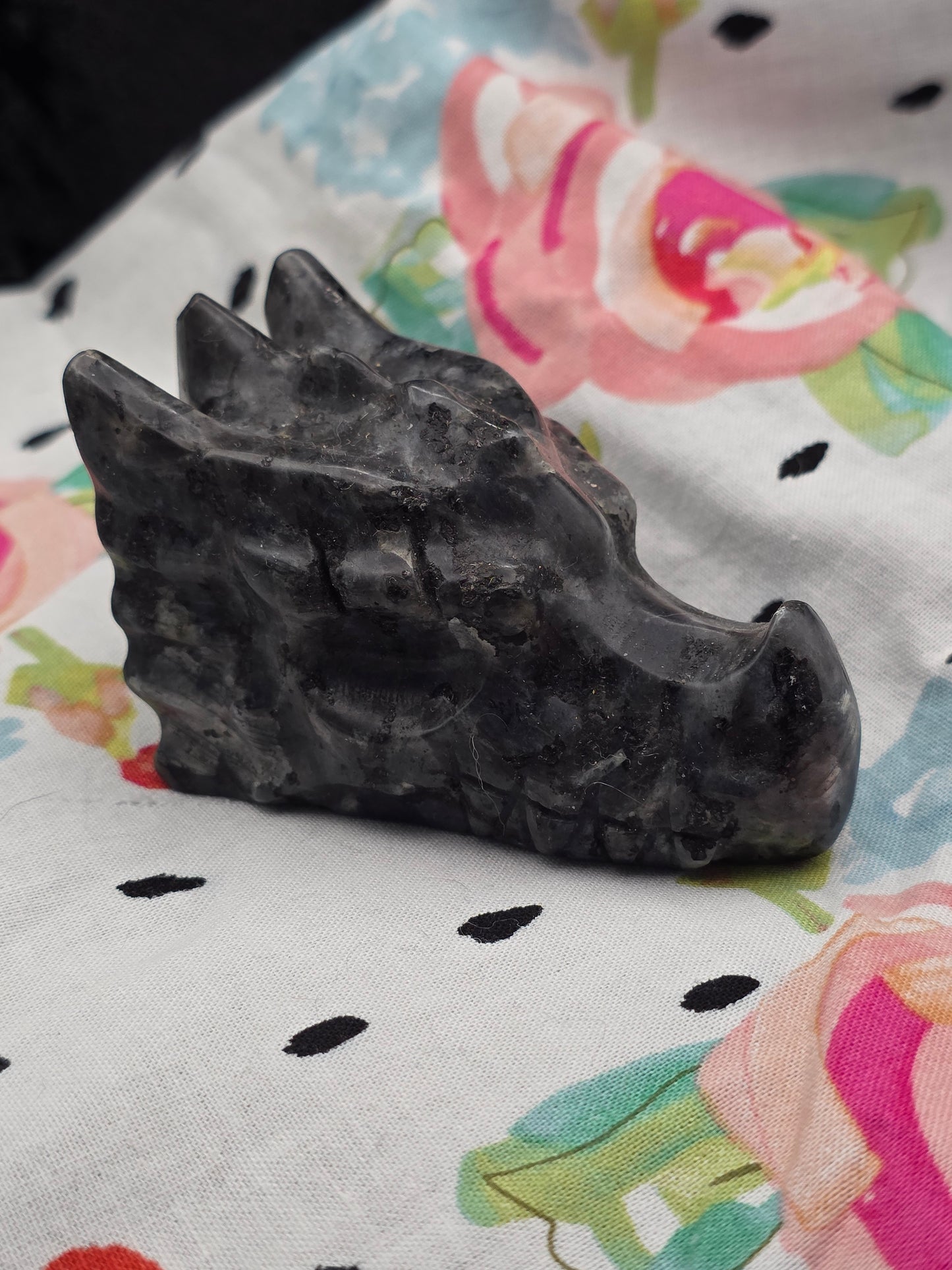 🌌 Larvikite Dragon Head Carving — Mystic Vision (3" x 2" x 1.7")