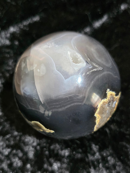 🔮 Volcano Agate Sphere with Druzy Pocket & UV Glow | 2.9"