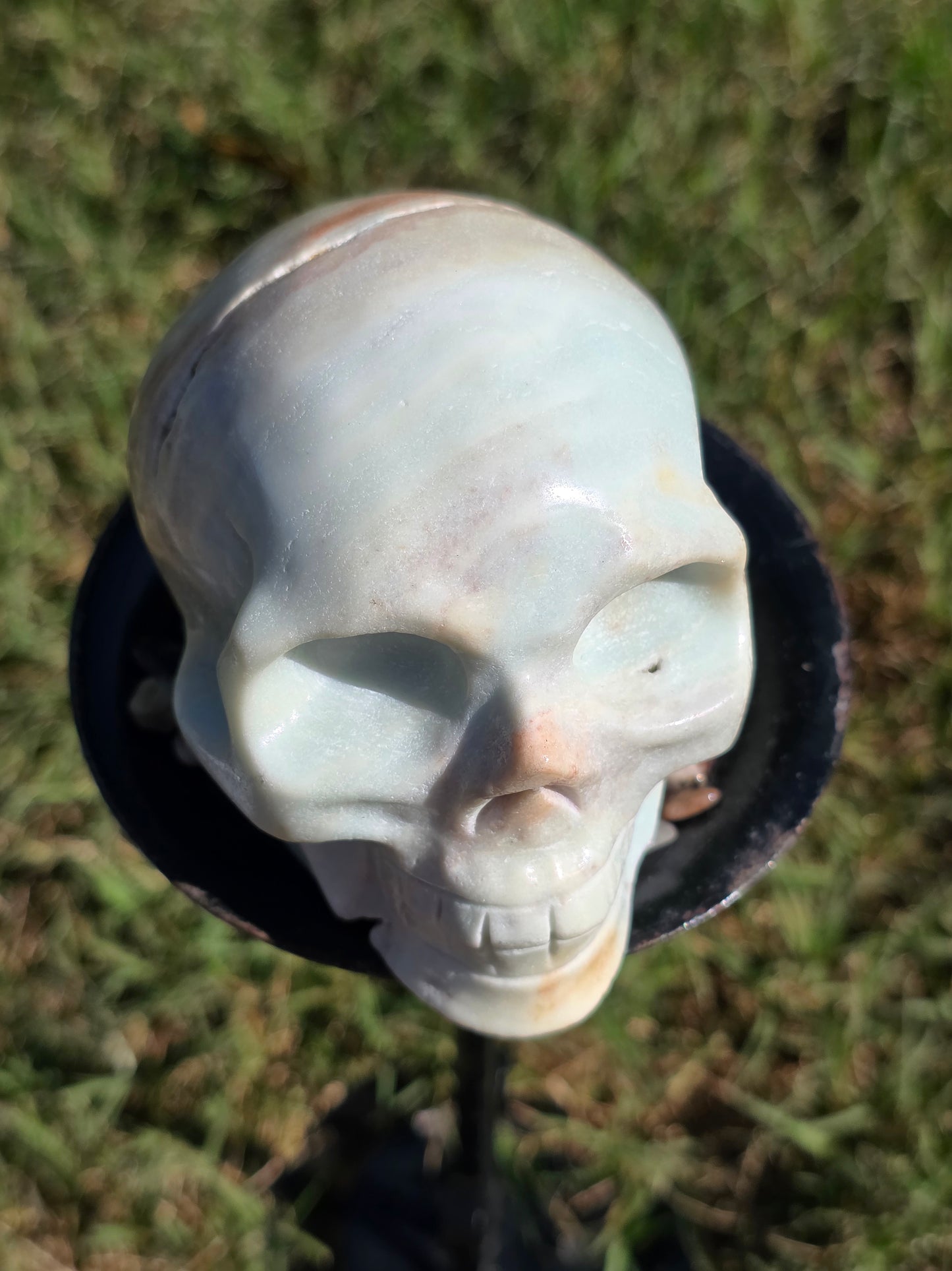 🌴 Caribbean Calcite Skull – Ocean Dreamer (approx. 3.5 in, UV Reactive)