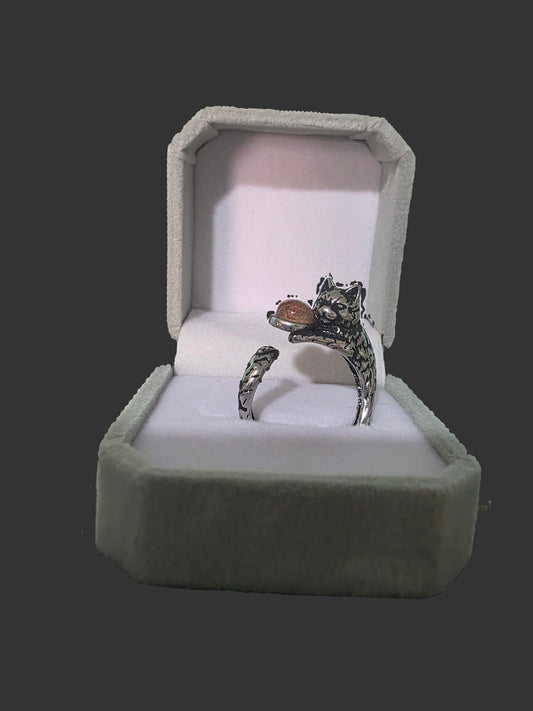 🌞🦊 Sunstone Fox Ring – Playful Radiance (Adjustable, Copper)