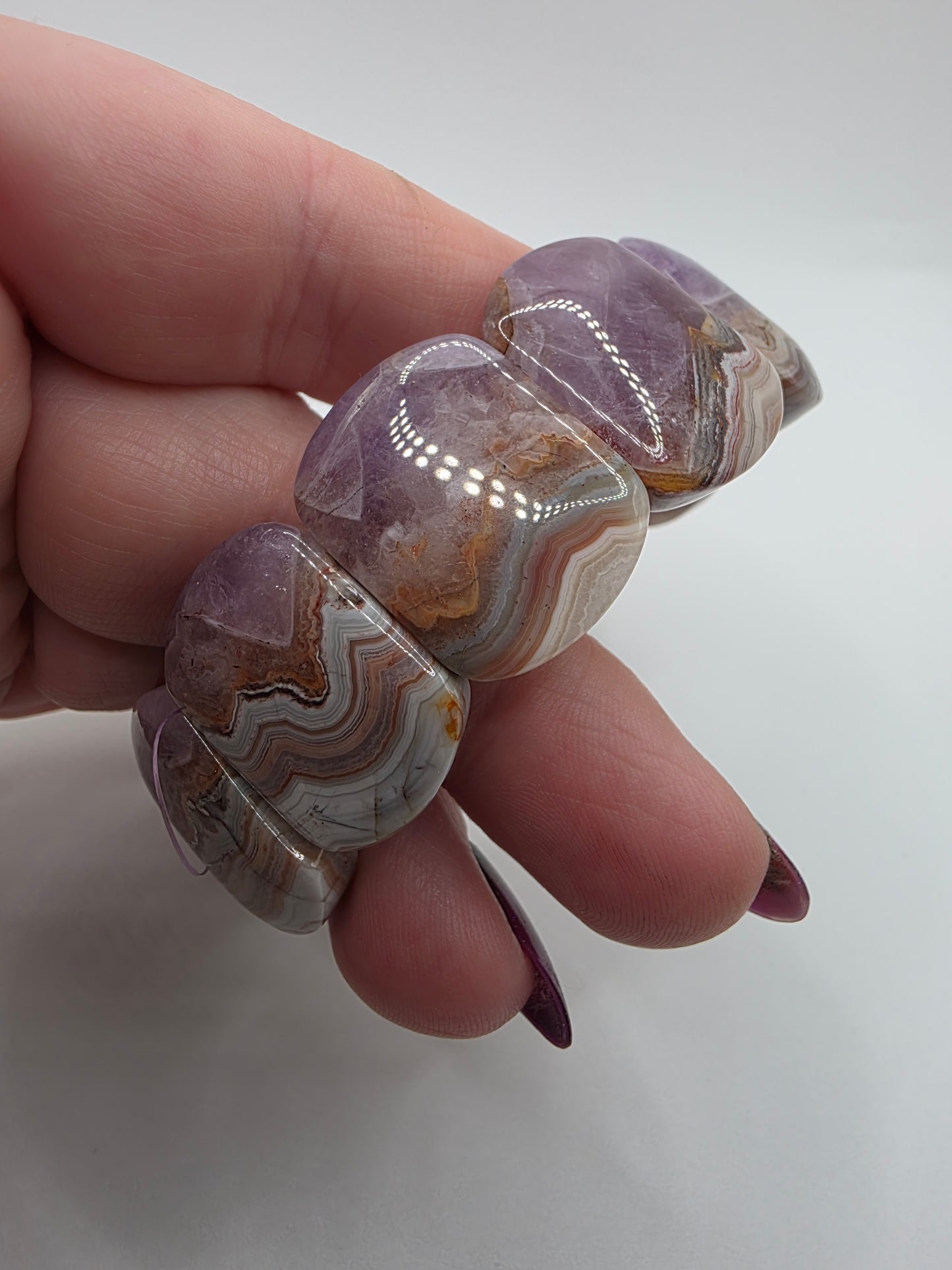 💜 Amethyst x Mexican Crazy Lace Bracelet – Celestial Swirl (Soft Bangle)