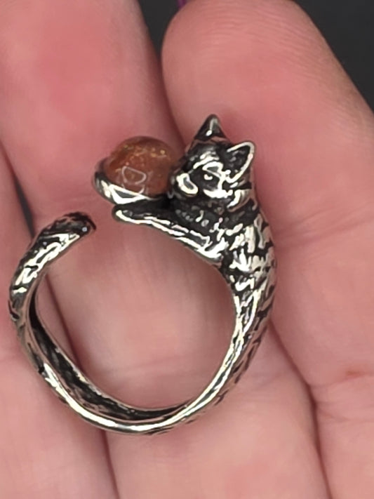 🌞🦊 Sunstone Ring – Playful Radiance (Adjustable, Copper)