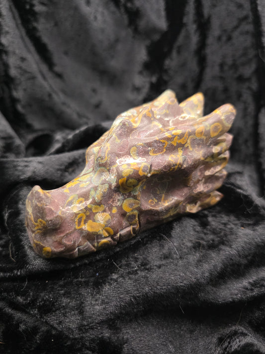 🪶 Fruit Jasper Dragon Head Carving — Grounded Strength (4" x 2" x 2.3")