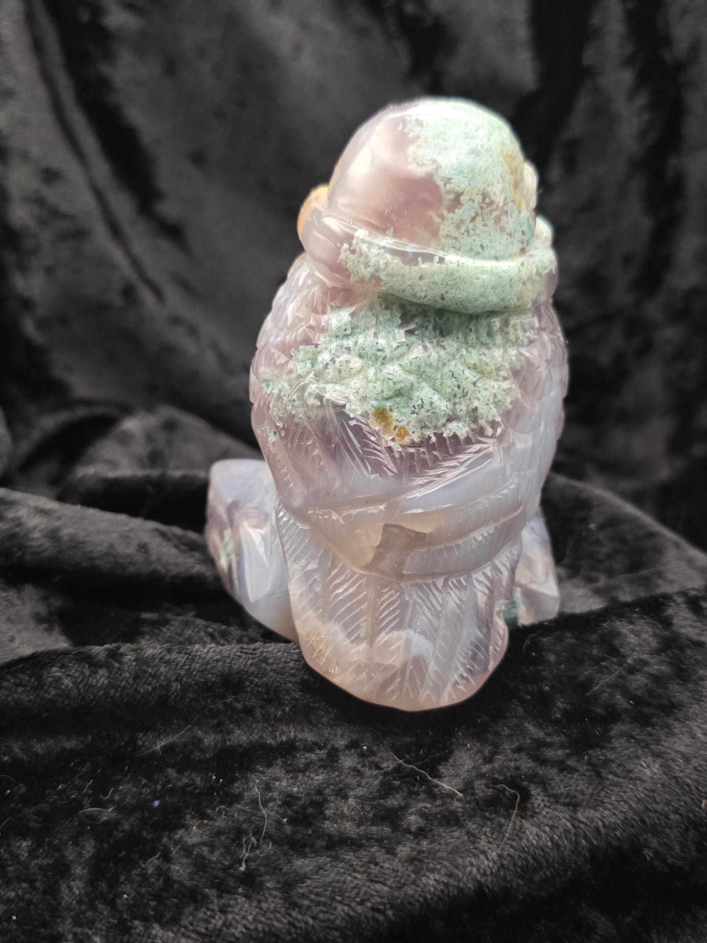 🦉 OJ Agate Owl with Hat Carving — Ancient Wisdom (3.6")