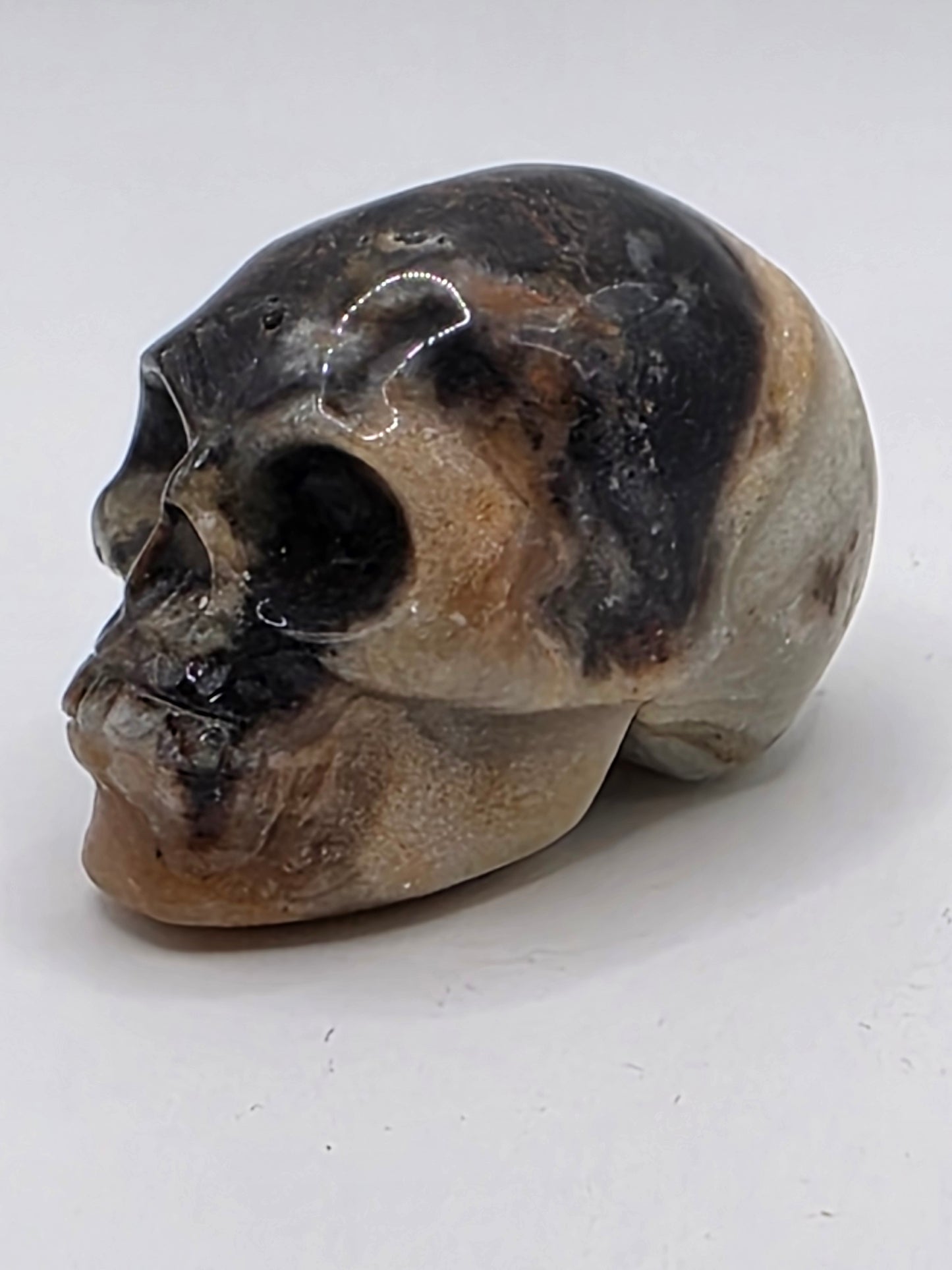💀 Caribbean Calcite Skull Carving – Shadow Tide (2" x 1.5" x 1.25")