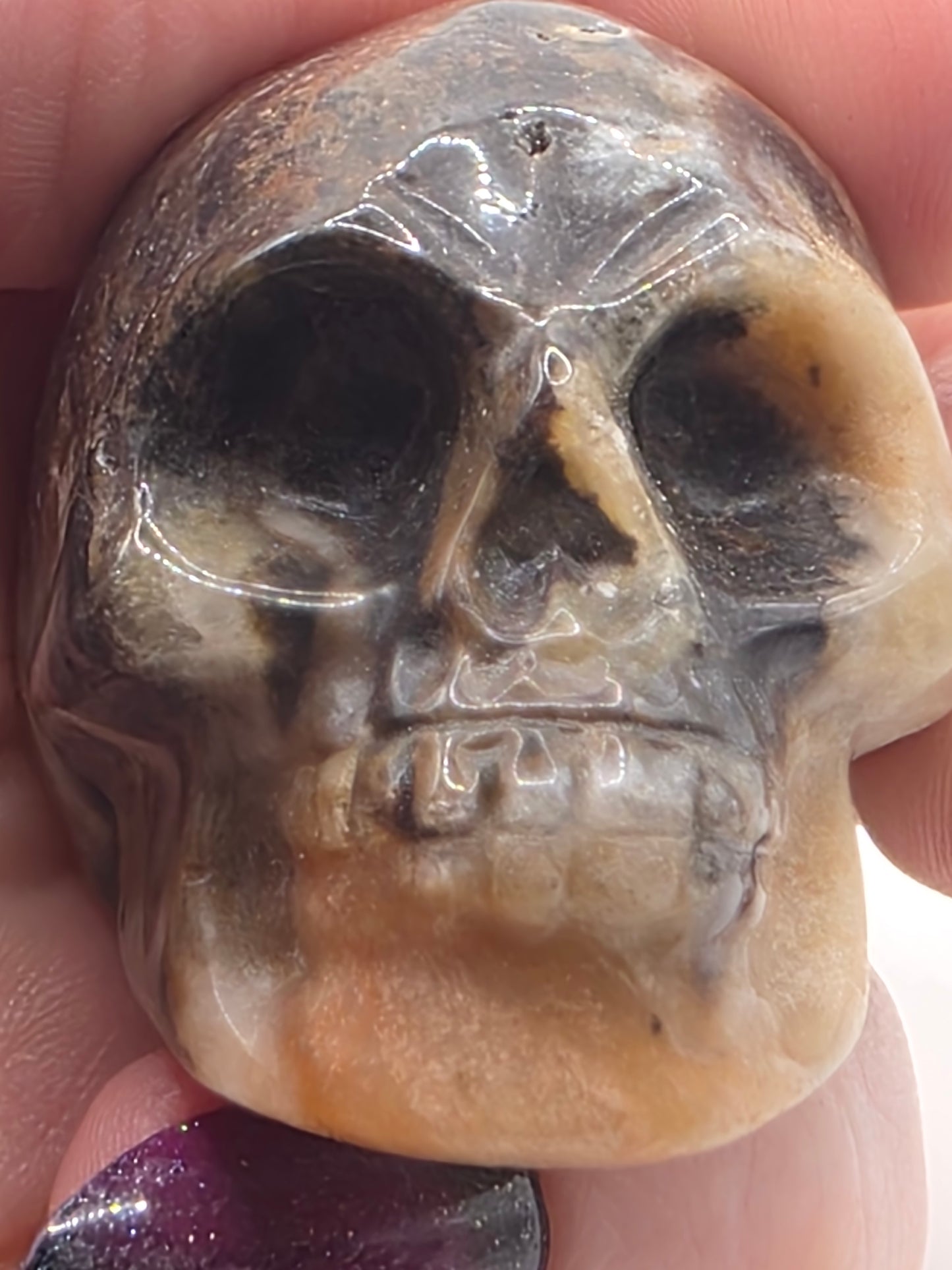 💀 Caribbean Calcite Skull Carving – Shadow Tide (2" x 1.5" x 1.25")