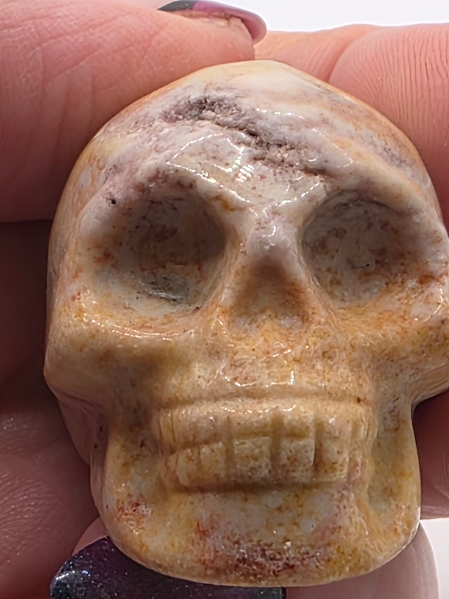 💀 Caribbean Calcite Skull Carving – Desert Calm (2" x 1.5" x 1.25")