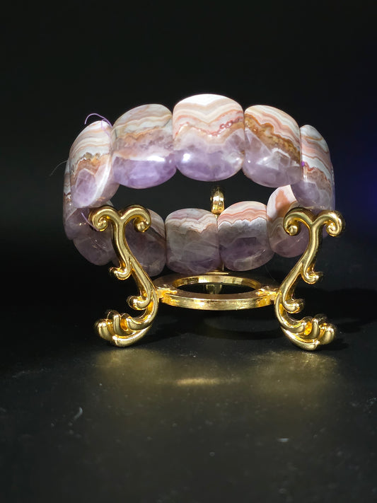 💜 Amethyst x Mexican Crazy Lace Bracelet – Celestial Swirl (Soft Bangle)