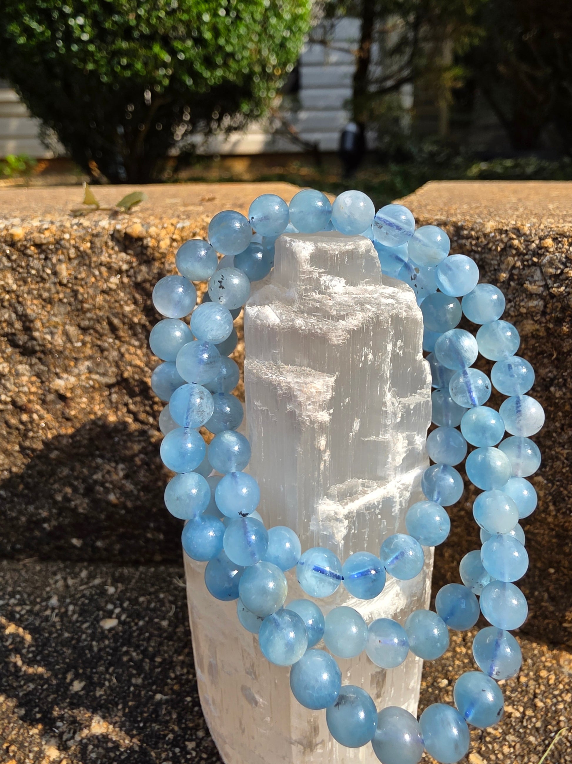 🌀 Aquamarine Triple Wrap Bracelet – Mermaid Chic in 6mm