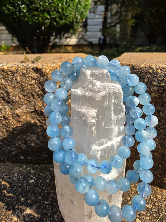 🌀 Aquamarine Triple Wrap Bracelet – Mermaid Chic in 6mm