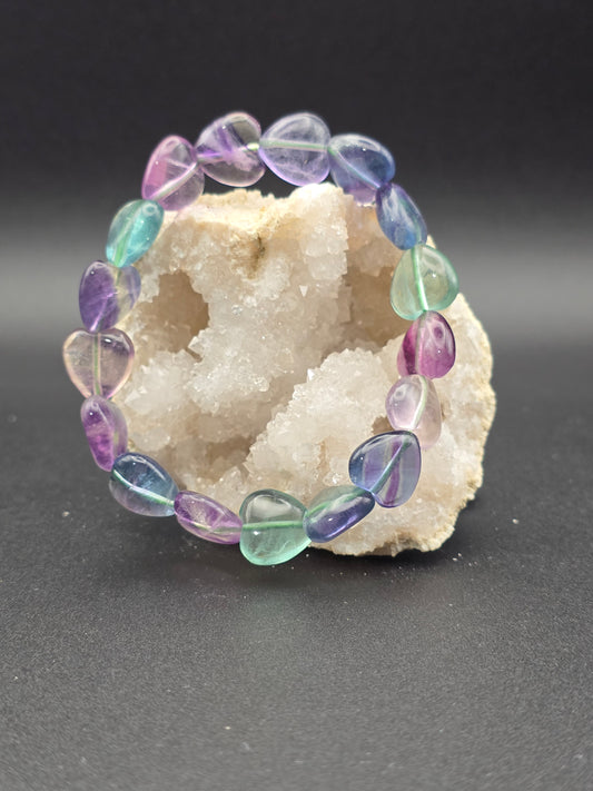 🌈 Rainbow Fluorite Heart Bracelet – Clarity in Color (8mm)