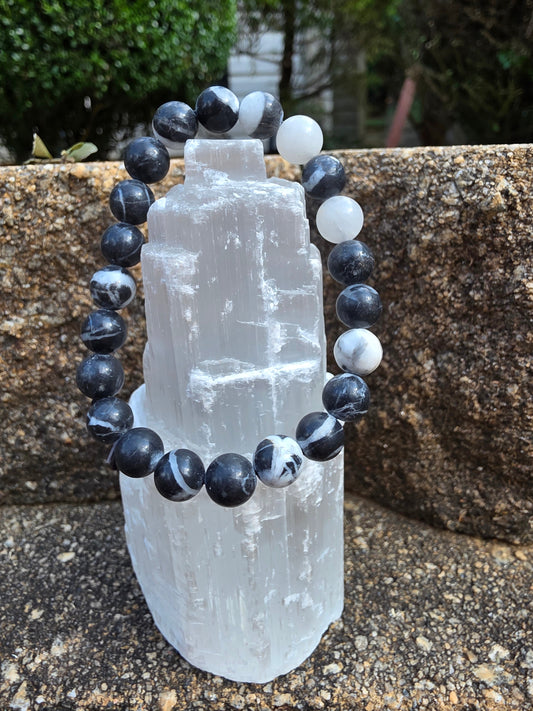 🦓 Zebra Jasper Bracelet – Monochrome Mood Booster