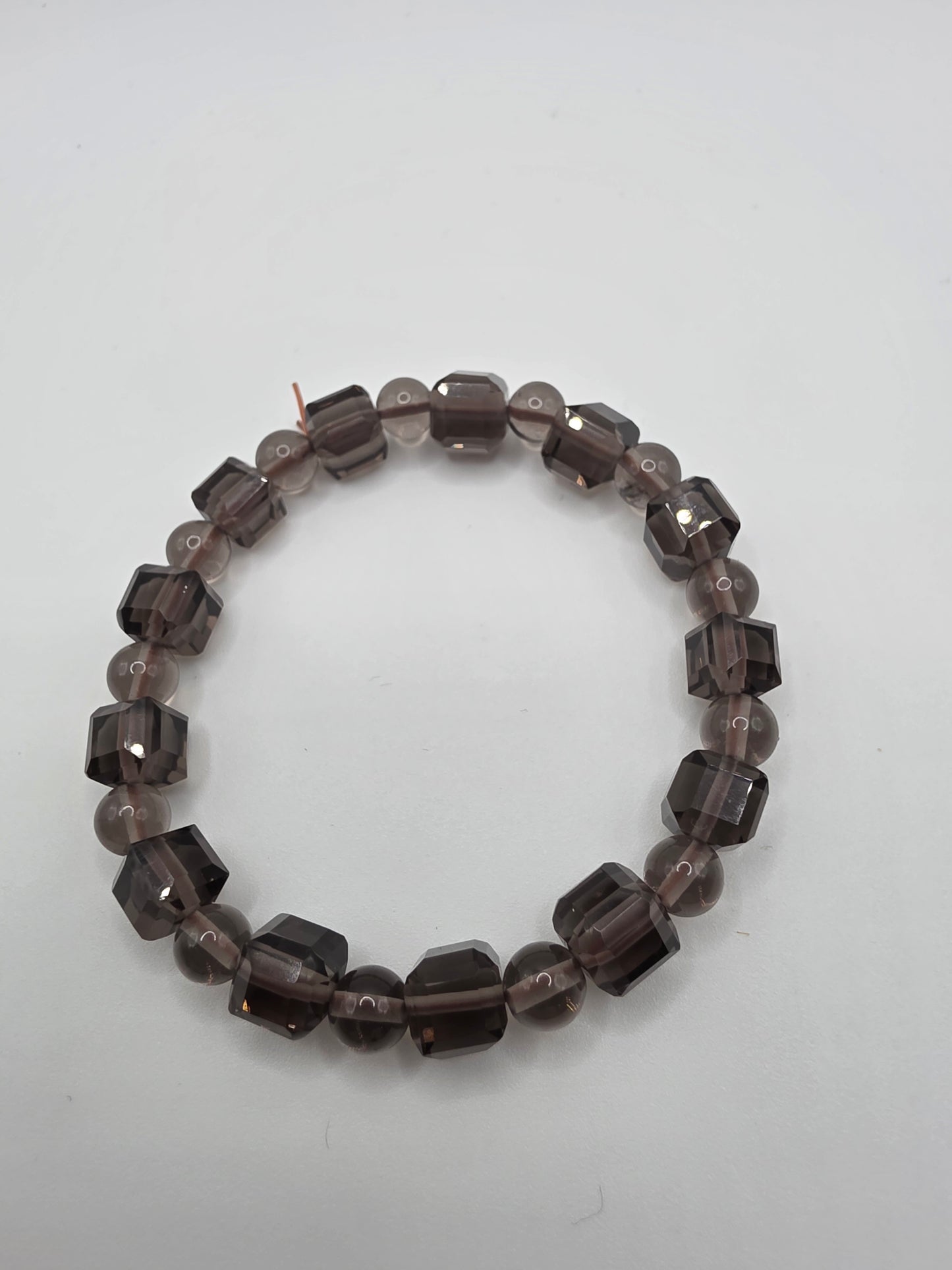 🌫 Smoky Quartz Cube Bracelet – Crystal Clarity (8mm)