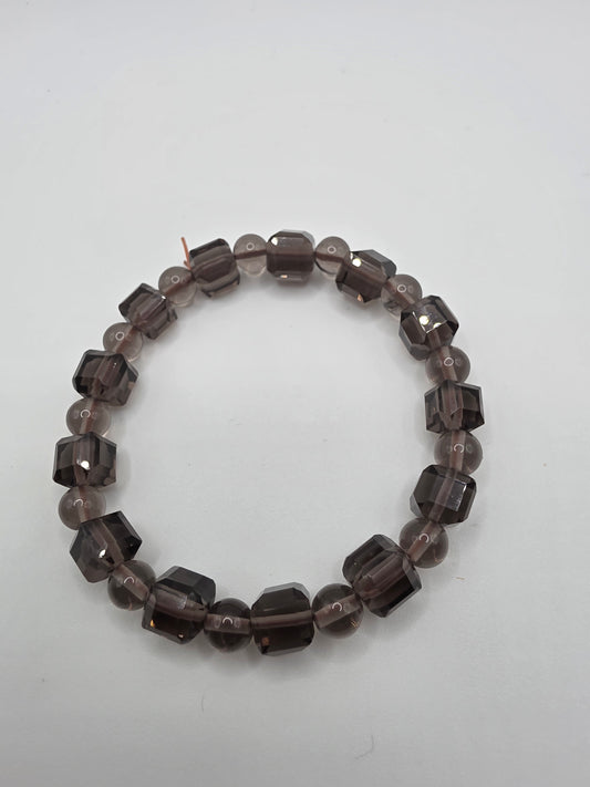 🌫 Smoky Quartz Cube Bracelet – Crystal Clarity (8mm)