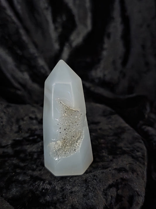💙 Blue Lace Agate Tower – Sparkling Serenity (3 in)