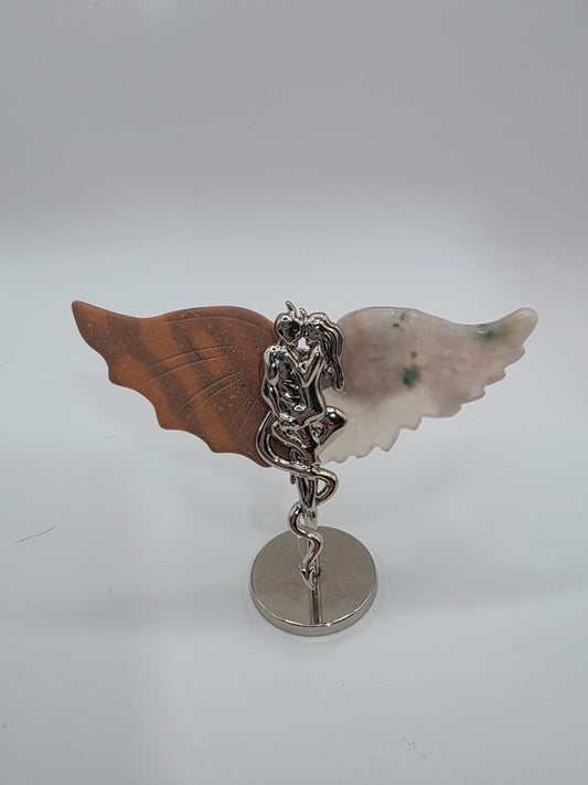 🪽 Pink Aventurine & Moss Agate Mini Forbidden Love Wings (2.5 in)