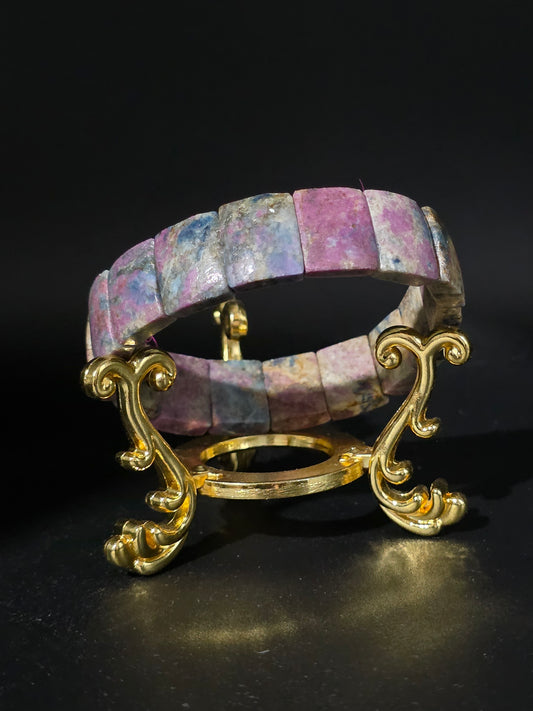 ❤️💙 Ruby in Kyanite Rectangle Bangle – Fire & Ice Fusion (15mm Beads, UV Reactive)