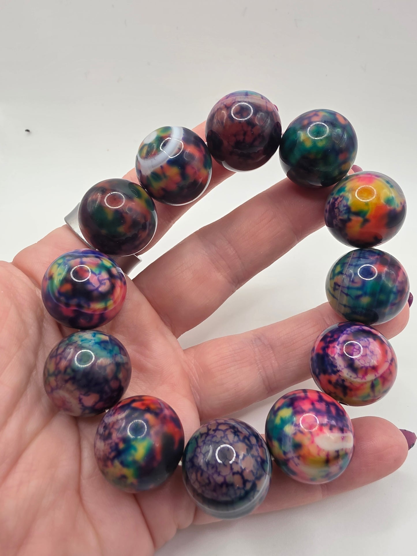 🌈 Dyed Rainbow Agate Bracelet – Spectrum of Joy (20mm)