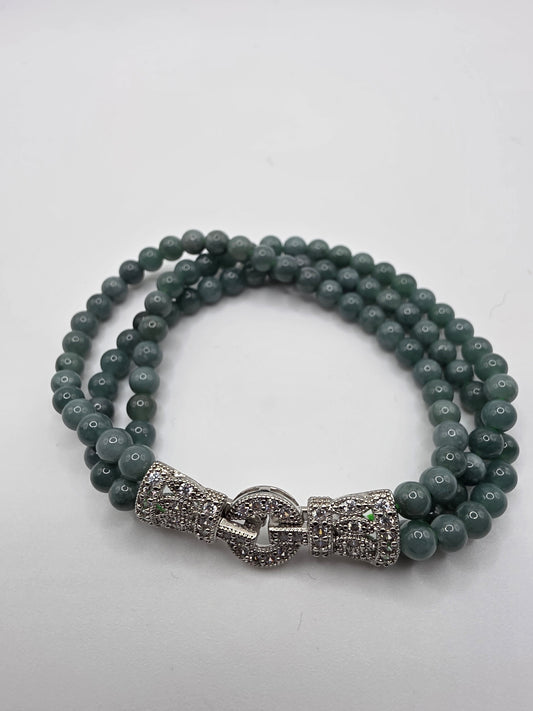 💧 Blue Water Jade Triple Strand Bracelet – Ocean Flow (5mm)