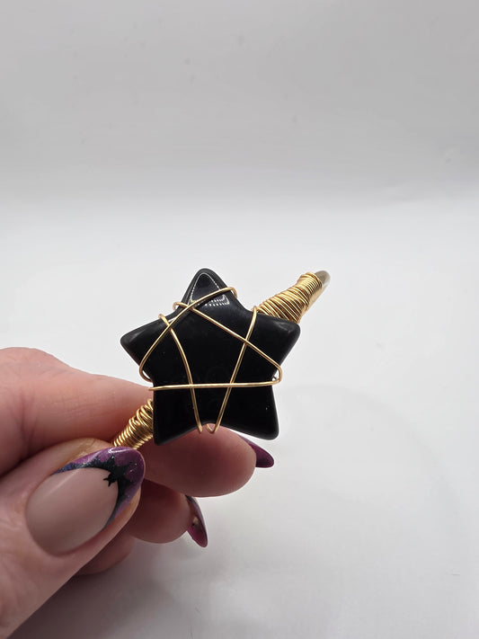 🌟Obsidian Star Gold Cuff – Celestial Protection
