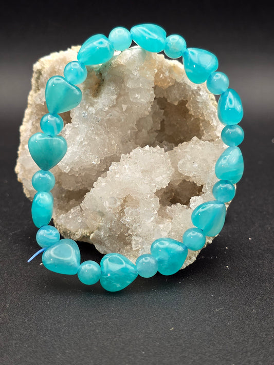🩵 Ice Amazonite Heart Bracelet – Gentle Strength