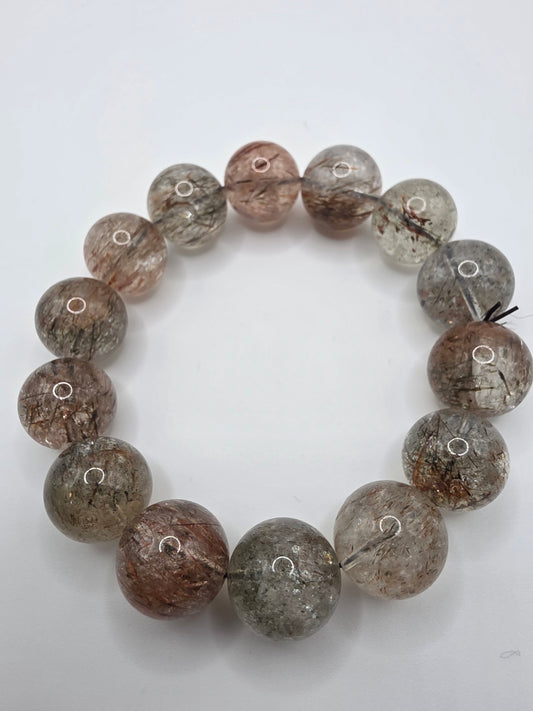 💚 Green & Red Rutile Quartz Bracelet – Heartfire Balance (16.5mm)