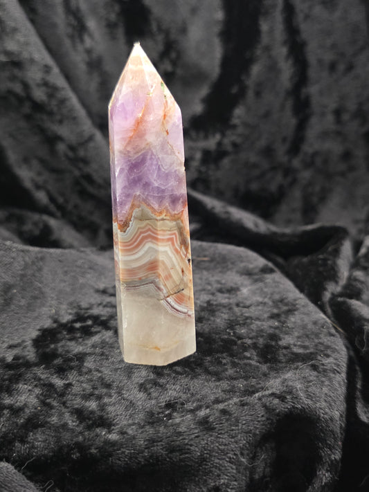 💜🔥 Amethyst & Crazy Lace Agate Tower – Resilient Glow (3.75 in, Flawed Beauty)