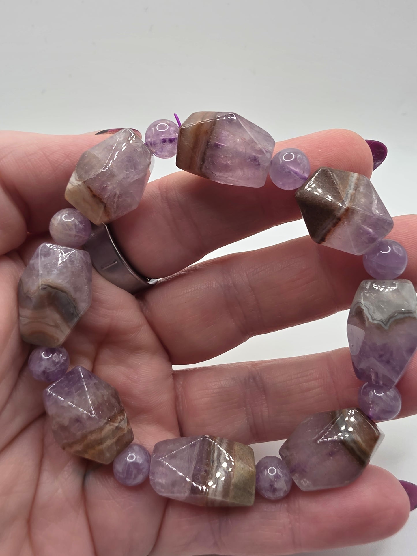 💜 Amethyst with Crazy Lace Baroque Bracelet – Celestial Harmony